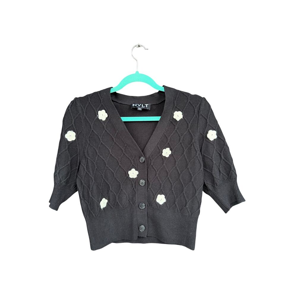 NVLT
Women's Button Front Cardigan with 3D Appliques XS